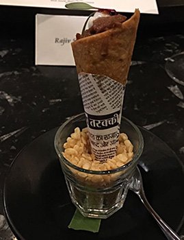 Australian lamb in a newspaper wrapped mini cornetto cone