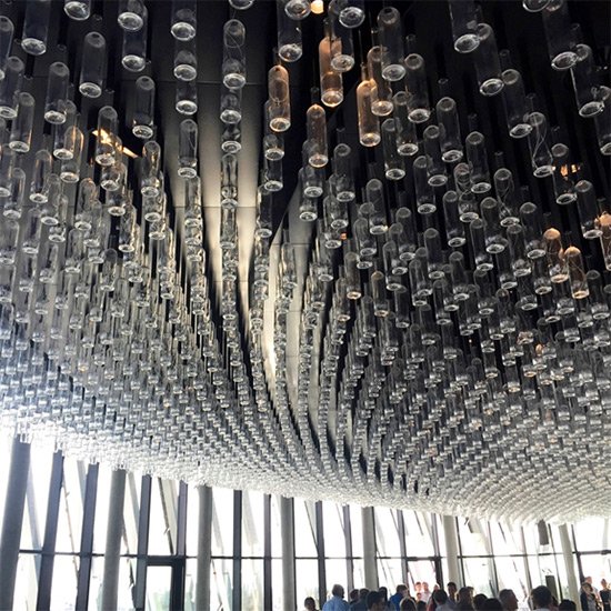 The Belvédère Bar ceiling with 4,000 empty wine bottles